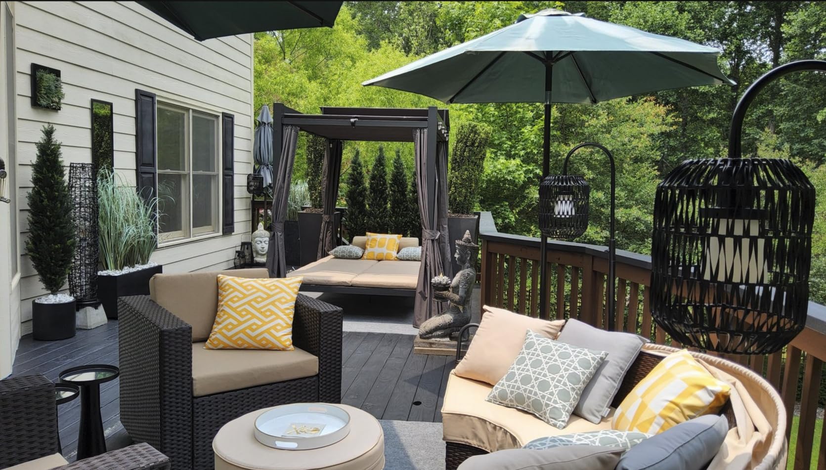 Domi Aluminum Outdoor Patio Daybed with Retractable Canopy Bed, Double Chaise Lounge Outdoor Grey Curtain with Beige Cushion & Cup Holder, for Outside Pool, Garden, Backyard, Lawn customer photo 2