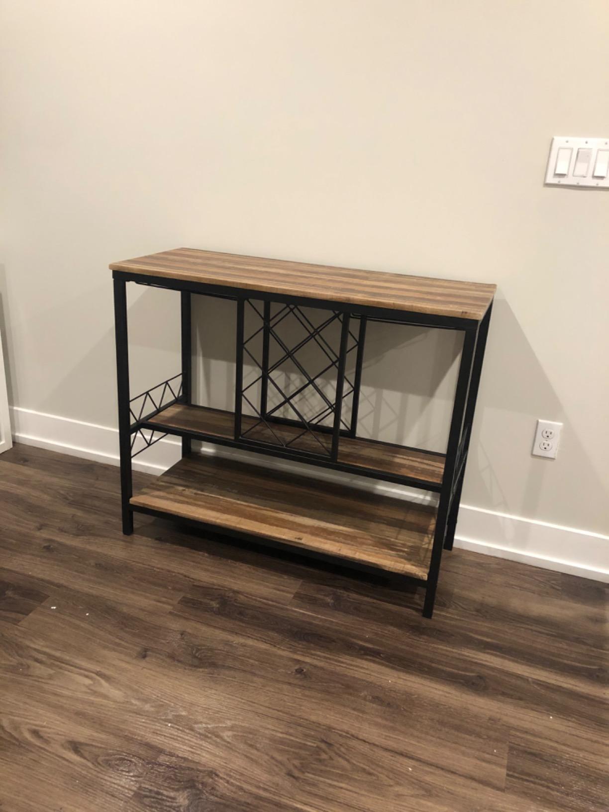 O&K FURNITURE Home Bar Table with Wine Racks, 3 Tier Wine Bar Table with Glass Holders, Wine Cabinet with Open Shelf, Liquor Bar Coffee Bar Table for Living Room Kitchen, Gold customer photo 1