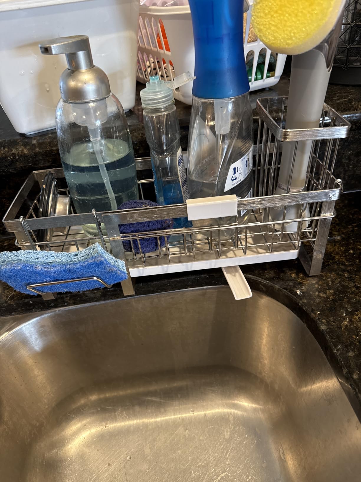 Cisily Sponge Holder for Kitchen Sink, Sink Organizer with Brush Holder | Kitchen Countertop Organizers and Storage Essentials, Rustproof 304 Stainless Steel (Black, 9.25