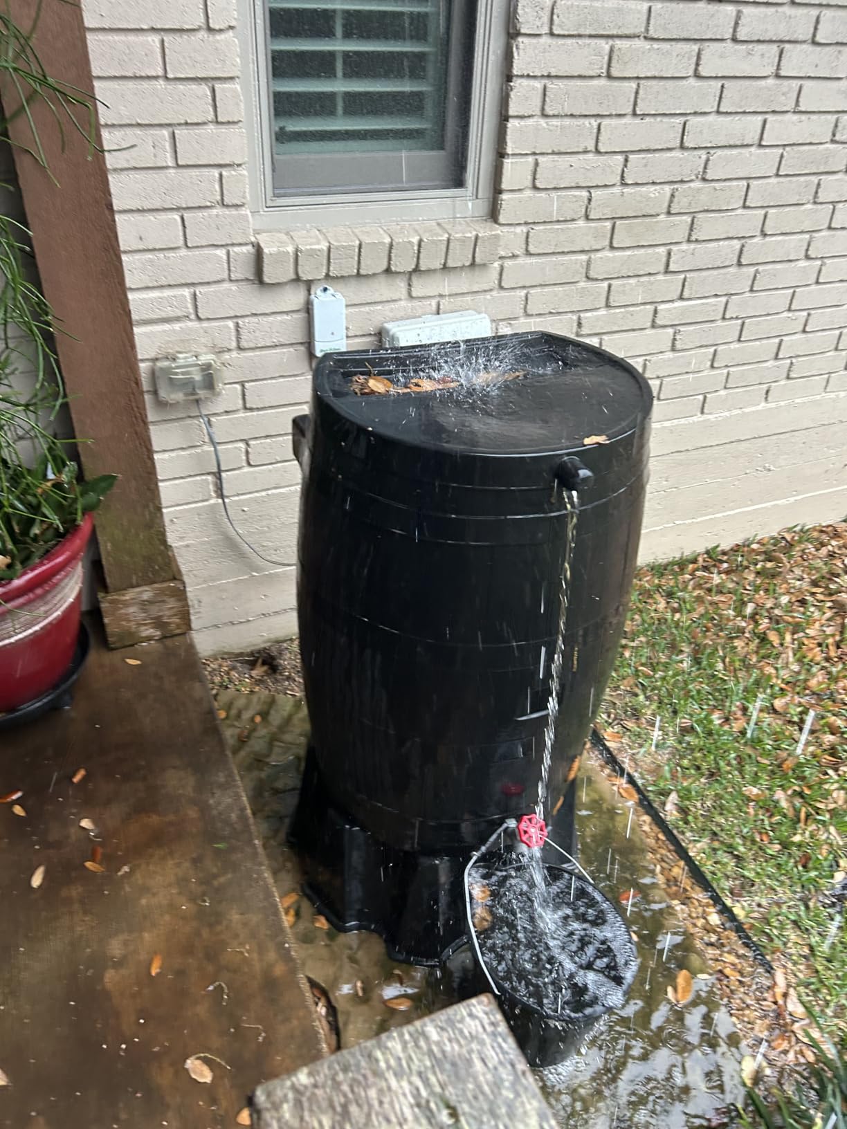 RTS Home Accents Premium 55-Gallon Eco Rain Barrel with Removable Lid, Flat Back Rain Water Collection Barrel, Made with 100% Recycled Plastic, Black customer photo 1