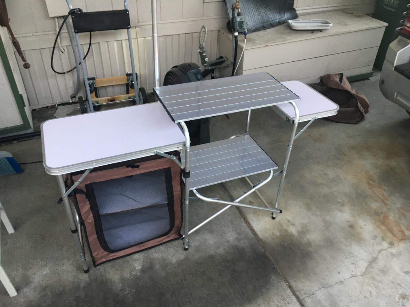 CampLand Folding Camping Kitchen Table with Windscreen, Portable Outdoor Cooking Station with Storage Cabinet & Side Tables Heavy Duty Camp Cook Station for Camping & BBQ (Black 2 Cabinet) customer photo 1