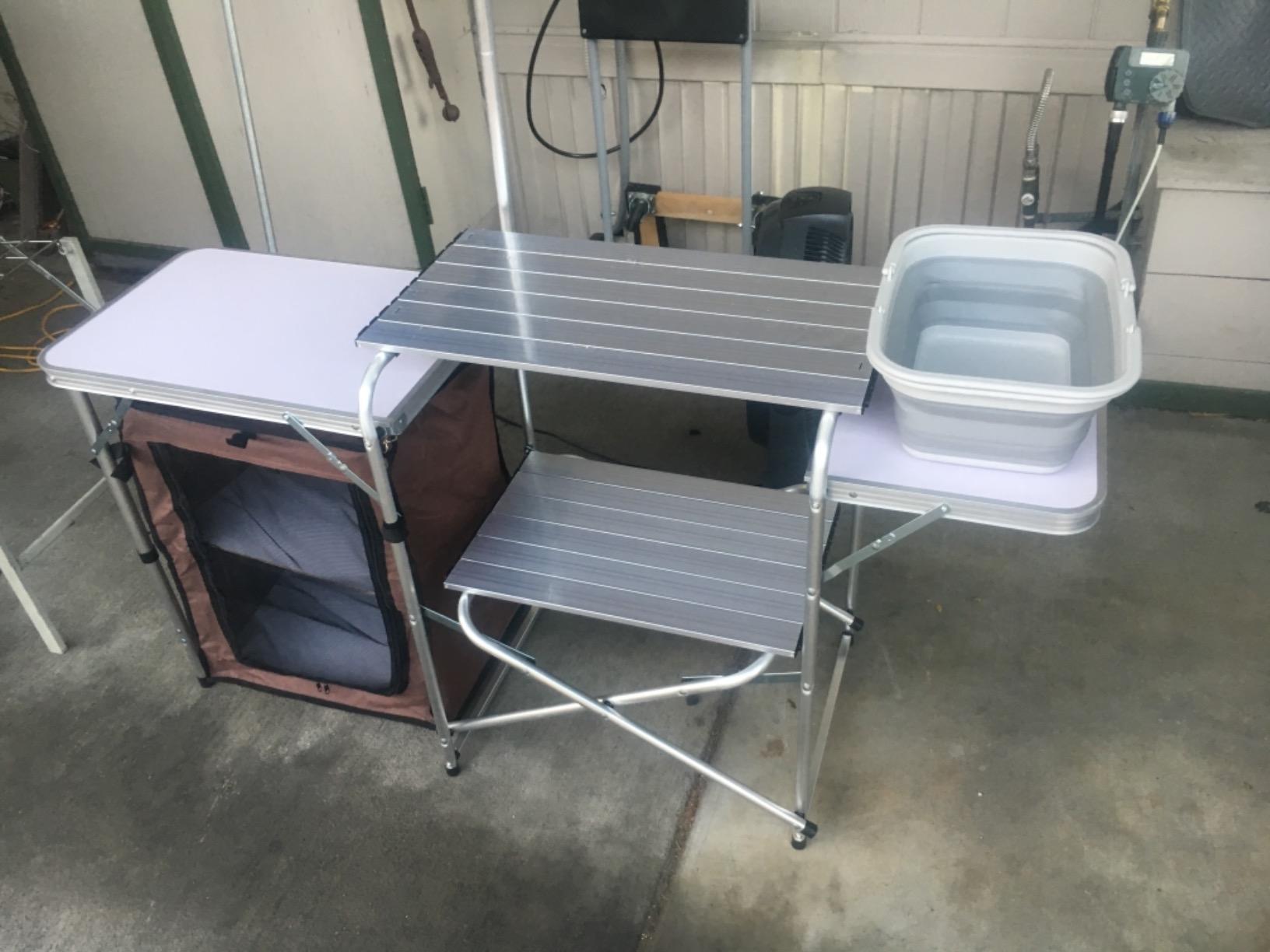 CampLand Folding Camping Kitchen Table with Windscreen, Portable Outdoor Cooking Station with Storage Cabinet & Side Tables Heavy Duty Camp Cook Station for Camping & BBQ (Black 2 Cabinet) customer photo 2