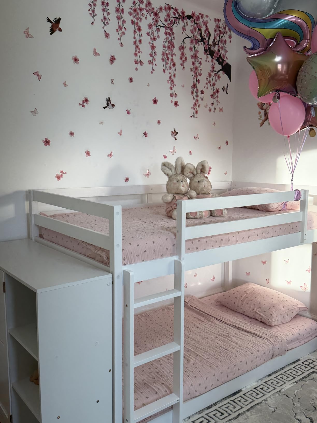 GIANTEX Twin Over Twin Bunk Bed with Storage Shelves, Solid Wood Bunk Bed Frame with Convertible Bookcase & Ladder, Floor Low Bunk Bed with High Guardrails for Kids Teens, No Box Spring Needed, White customer photo 2