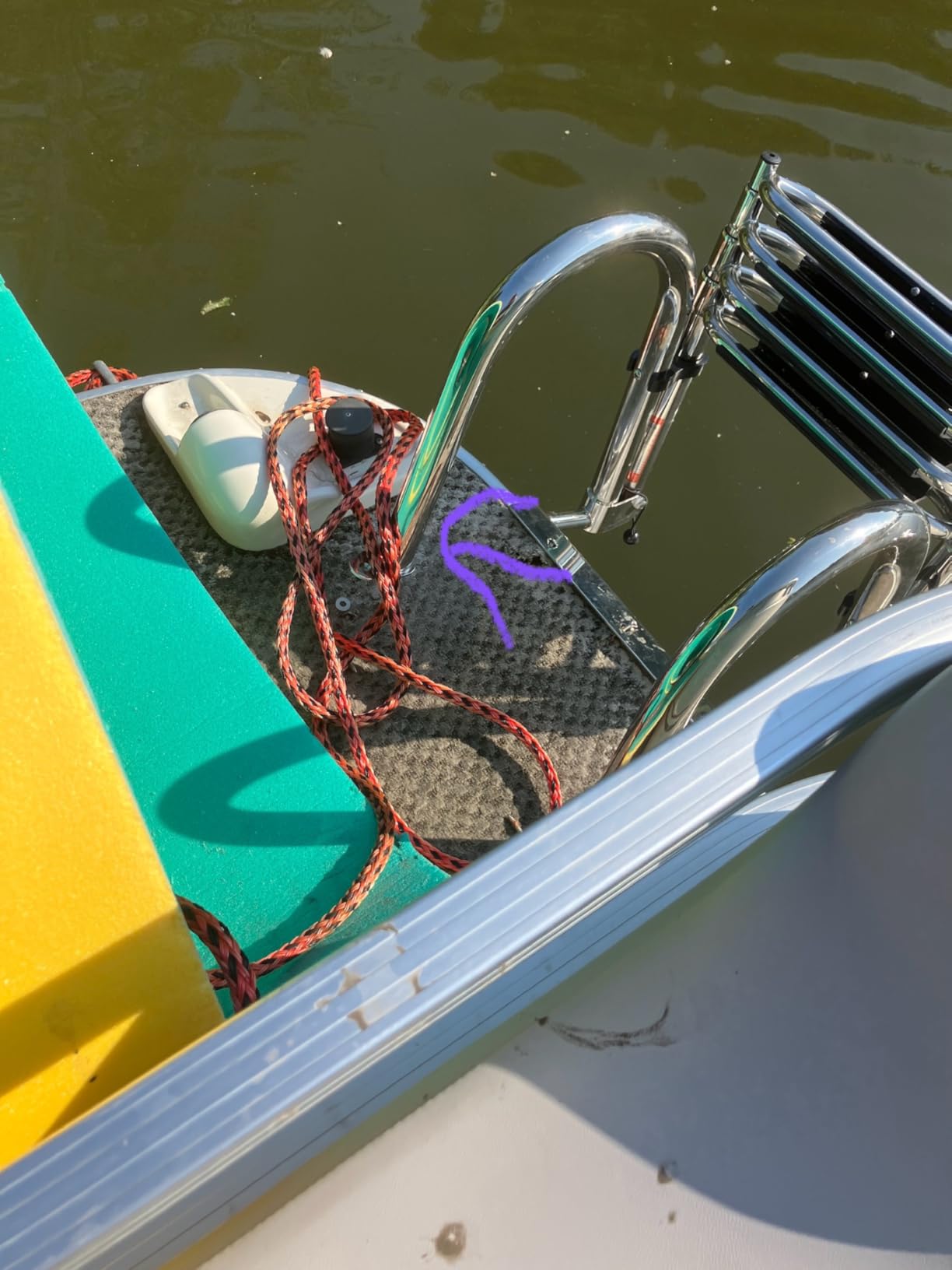 Heavy Duty Pontoon Boat Ladder, 316 Stainless Steel 4 Step Folding Ladder | Telescoping, Rear Entry Inboard, All Welded Reinforce, Wide Steps, Strong Handrails, Inboard Ladder, Dock Swim Deck Ladder customer photo 2