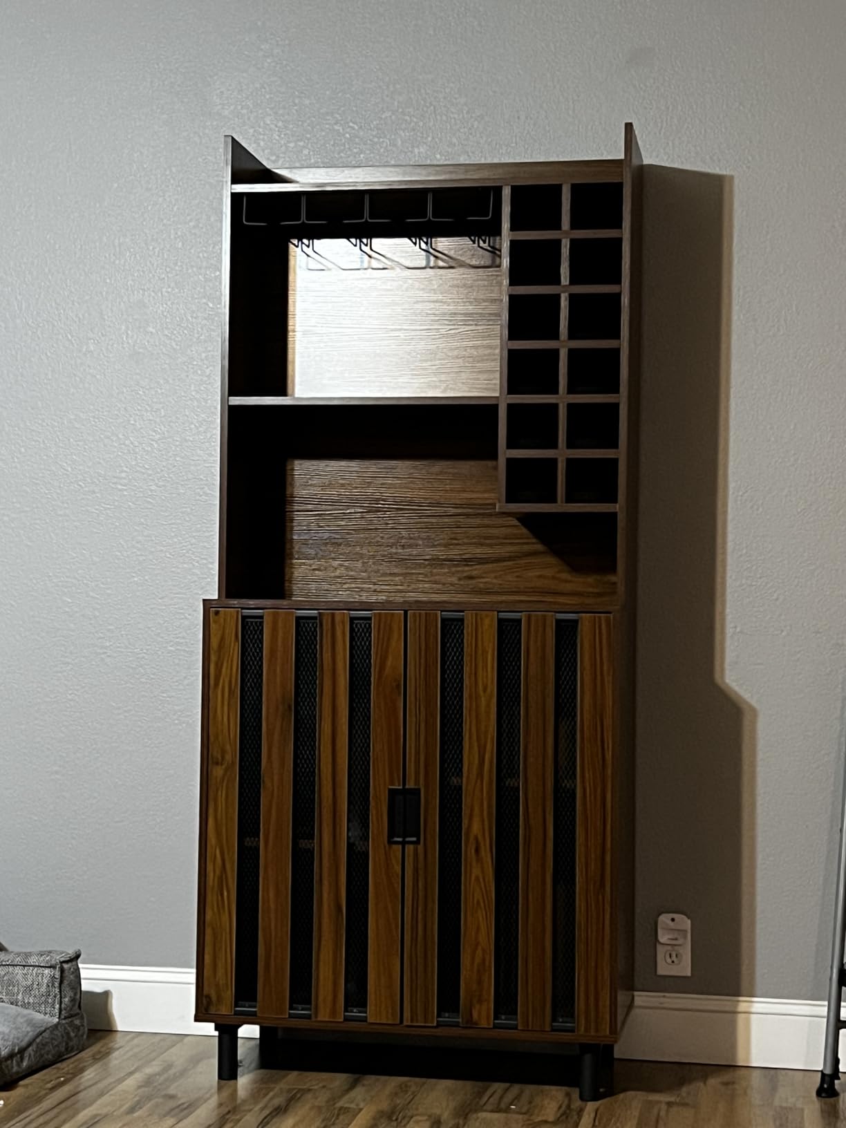 Wine Cabinet with 12 Wine Bottle Racks, 70'' Wine Bar Cabinet Bar Cabinet Tall with Storage, Modern WoodenTall Liquor Cabinet with Glass Holder for Home, Brown customer photo 1