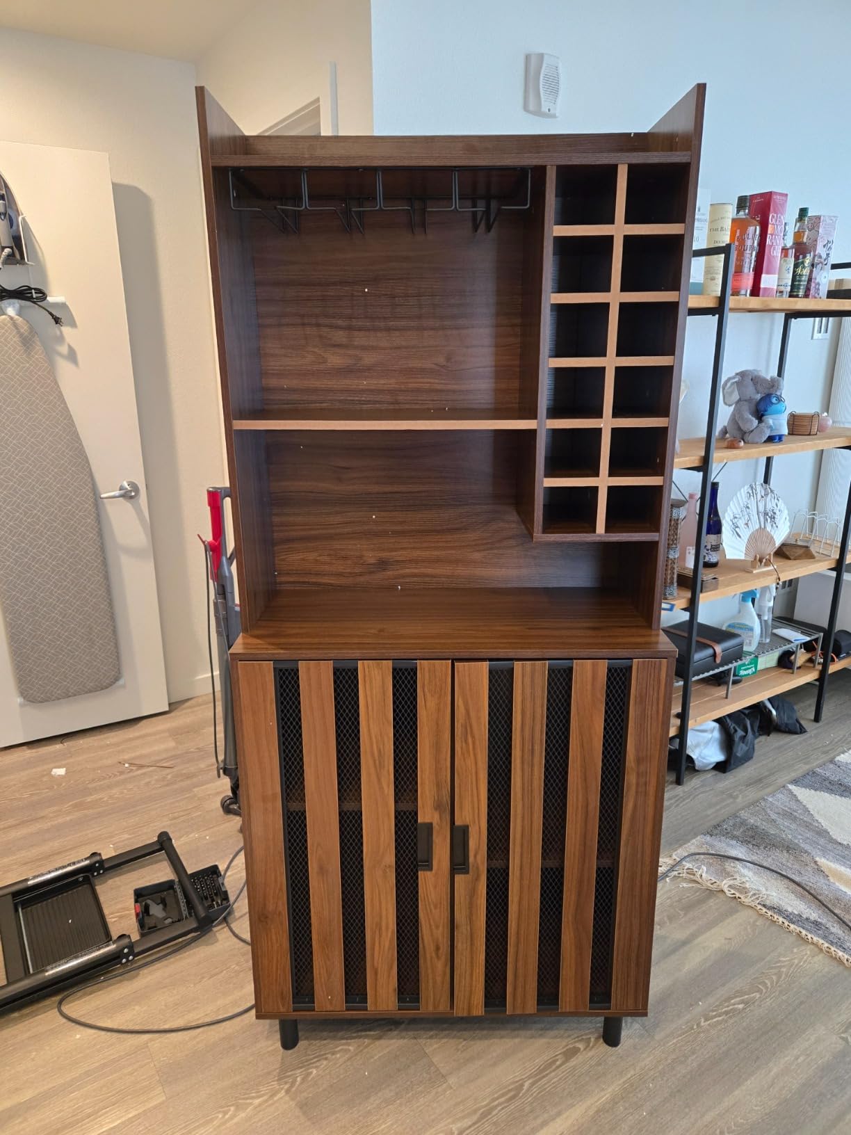 Wine Cabinet with 12 Wine Bottle Racks, 70'' Wine Bar Cabinet Bar Cabinet Tall with Storage, Modern WoodenTall Liquor Cabinet with Glass Holder for Home, Brown customer photo 2