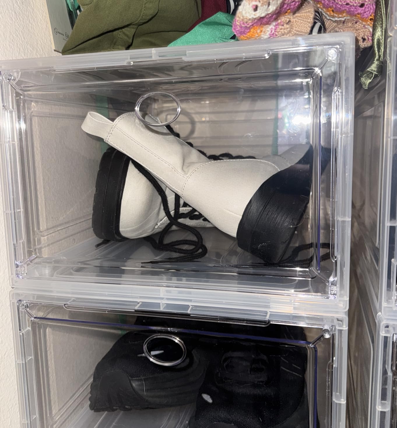 Large Thick Clear Shoe Organizer, Magnetic Door Stackable Shoe Storage Box, Foldable, 9 Pack White customer photo 1