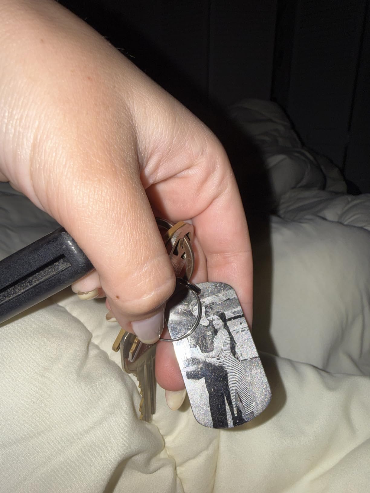 Custom Keychain with Picture - Personalized Photo Gifts for Men | Stainless steel, Double-sided Engraving, Text, Name, LOGO, for Boyfriend, Dad, Family, Birthday, Father's Day, Valentines Day customer photo 1