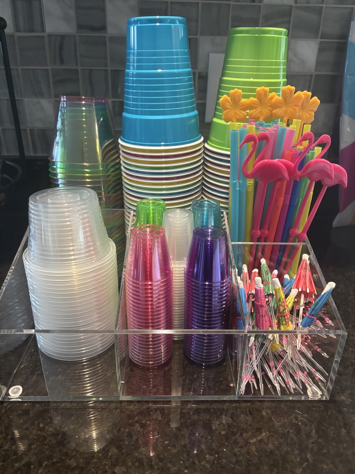BEYGORM Acrylic Coffee Bar Station Organizer for Countertop | Coffee Gift for Coffee Lovers, Office Breakroom Storage Holder for Kcup Pod, Condiment, Cup, Tea, Creamer, Syrup (Clear) customer photo 1