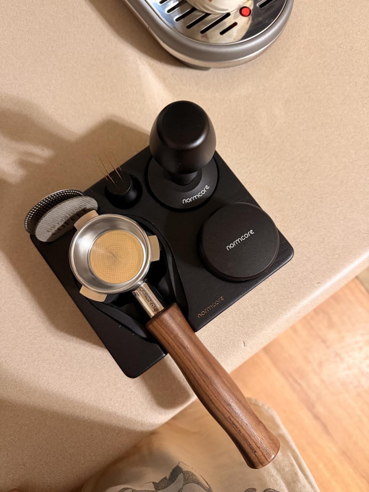 Normcore 58mm Coffee Tamper - V4 Spring-loaded Tamper with Stainless Steel Flat Base - 15lb / 25lb / 30lbs Replacement Springs - Anodized Aluminum Handle and Stand - Fits 58mm Standard Baskets customer photo 1