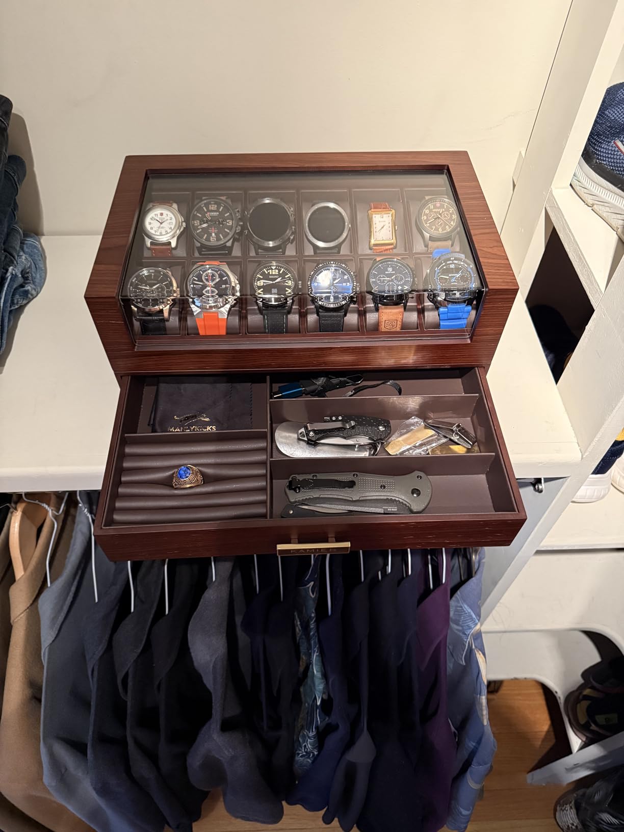 KAMIER High End Watch Box for Men, 12 Slot Wooden Watch Case With Drawer | Watch Display Box with Lid, 2-Layer Watch Holder for Jewelry and Watch Storage for Men Women, Ideal for Gift (With Gift Box) customer photo 2