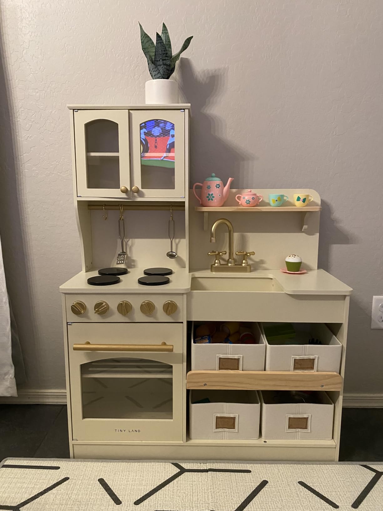 Tiny Land Wooden Play Kitchen for Kids - Enhanced Storage with Cabinets & Bins, Modern Toddler Kitchen Playset with Stove, Sink & Accessories customer photo 2