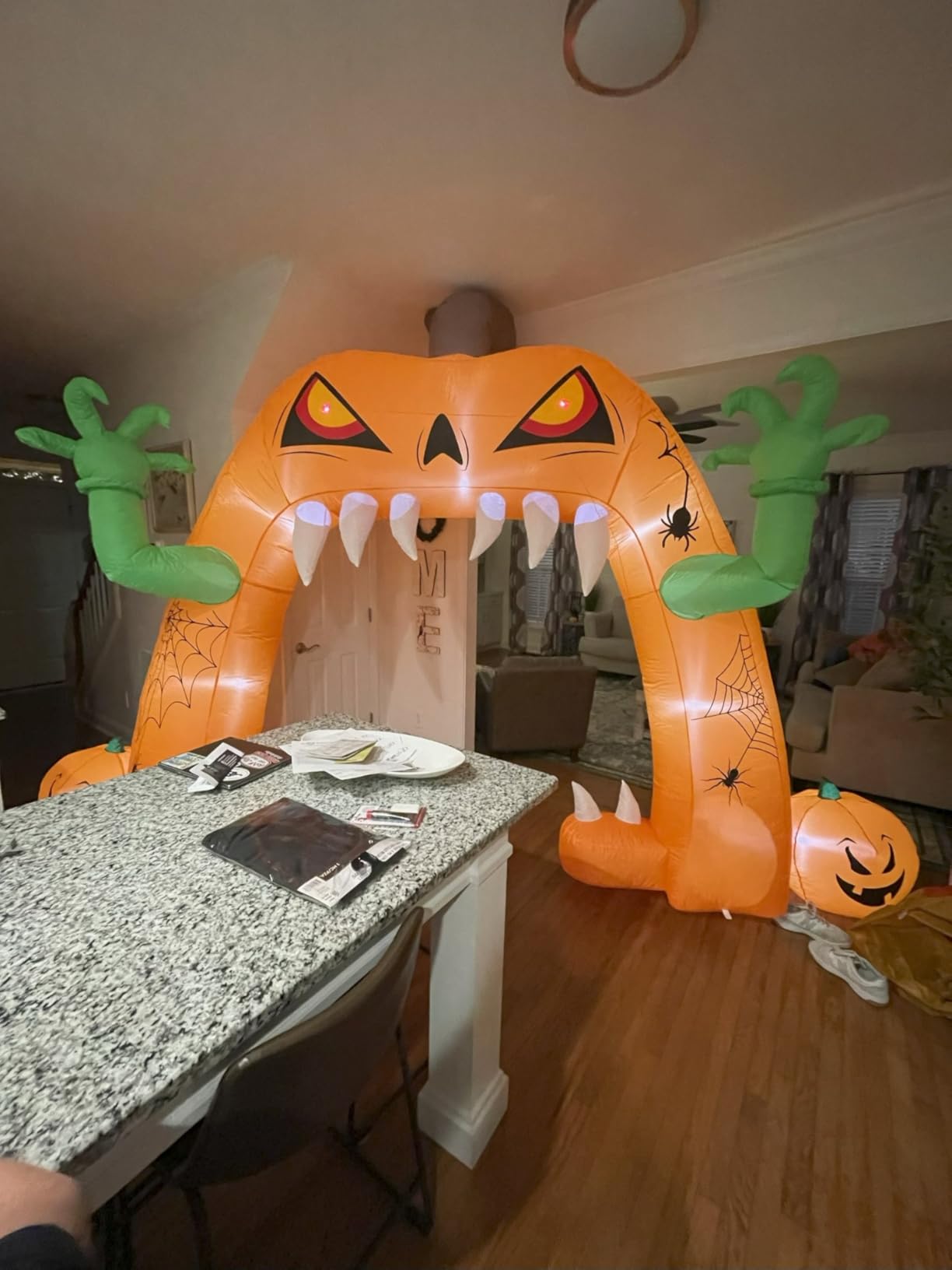 Juegoal Halloween Inflatable Lighted Pumpkin Archway 13 FT(L) x 10 FT(H), Giant Jack-O-Lantern Lawn Arch with Build-in LED, Animated Halloween Yard Prop, Outdoor Holiday Blow up Decor customer photo 1