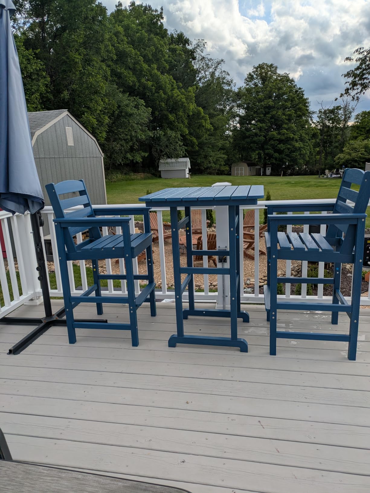 3 Pcs HDPE Bar Height Adirondack Chairs and Bar Table Set, Blue | Balcony Adirondack Chairs and Pub Table Set, All Weather Patio Bar Set, Outdoor Bar Stools Furniture Set customer photo 1