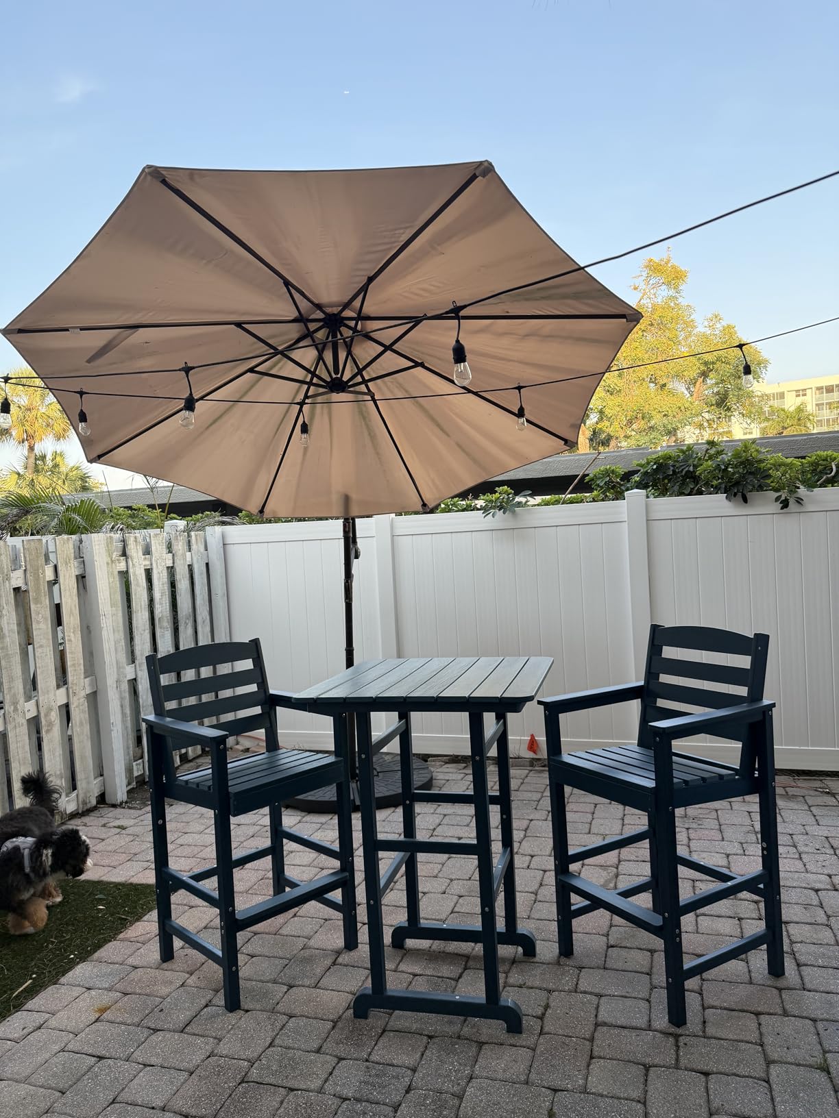 3 Pcs HDPE Bar Height Adirondack Chairs and Bar Table Set, Blue | Balcony Adirondack Chairs and Pub Table Set, All Weather Patio Bar Set, Outdoor Bar Stools Furniture Set customer photo 2