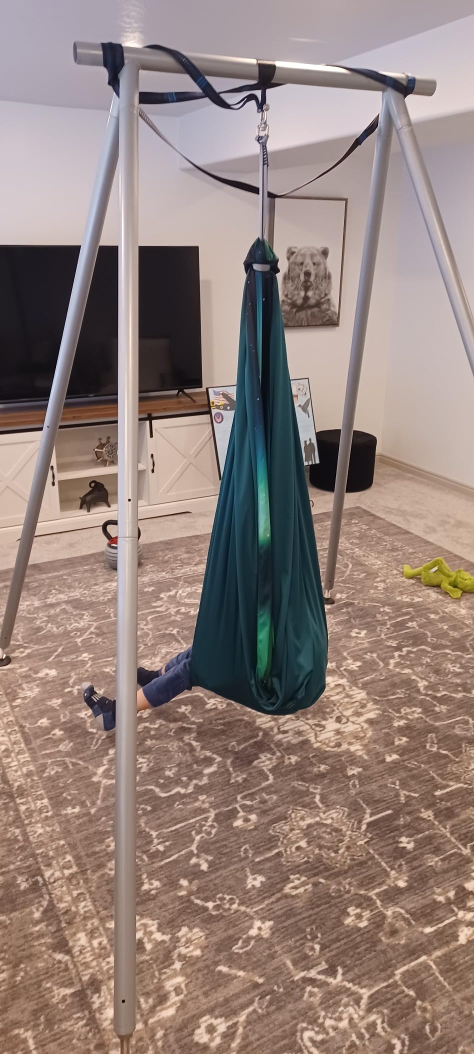 TECSPEC 9.6 FT/115.3 Inch Adjustable Height Aerial Yoga Frame & Hammock, Professional Swing Stand with 18 FT/33FT Aerial Silk, 550lbs Max Capacity customer photo 1