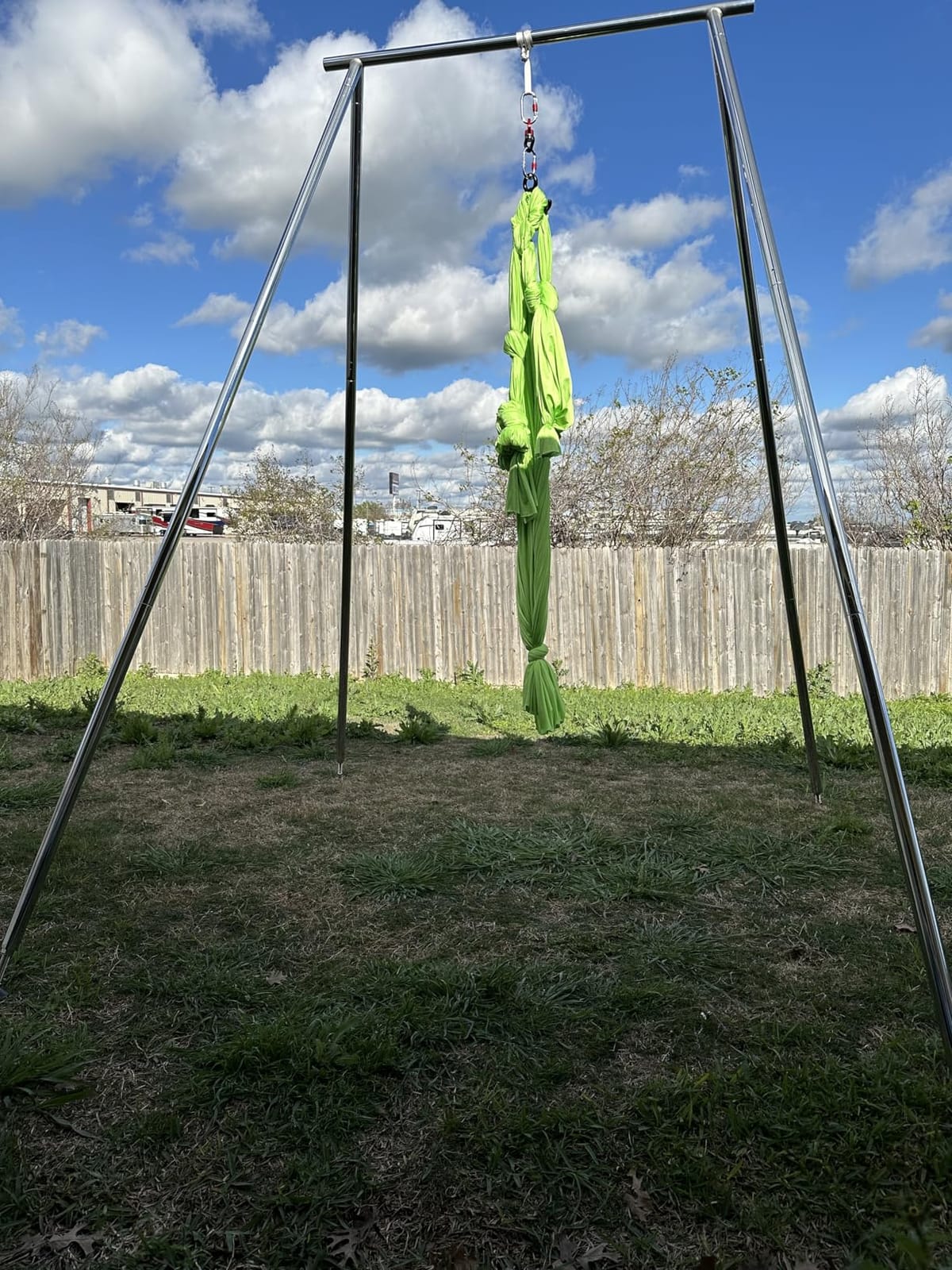 TECSPEC 9.6 FT/115.3 Inch Adjustable Height Aerial Yoga Frame & Hammock, Professional Swing Stand with 18 FT/33FT Aerial Silk, 550lbs Max Capacity customer photo 2