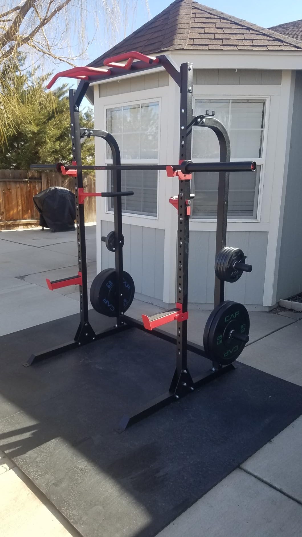 SunHome Power Cage Squat Rack, Power Rack with Pulley System, Adjustable Cable Crossover System, J-Hooks, Dip Handles, Weight Plate Storage customer photo 1