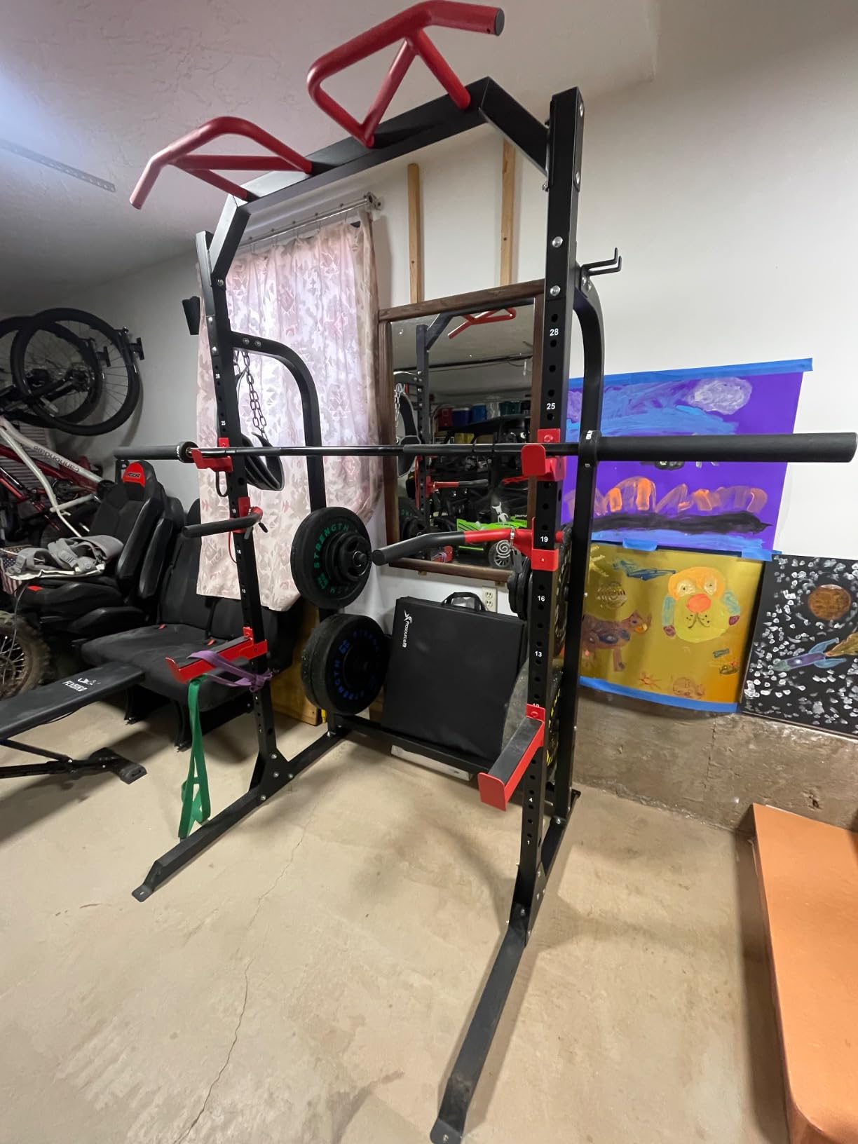 SunHome Power Cage Squat Rack, Power Rack with Pulley System, Adjustable Cable Crossover System, J-Hooks, Dip Handles, Weight Plate Storage customer photo 2