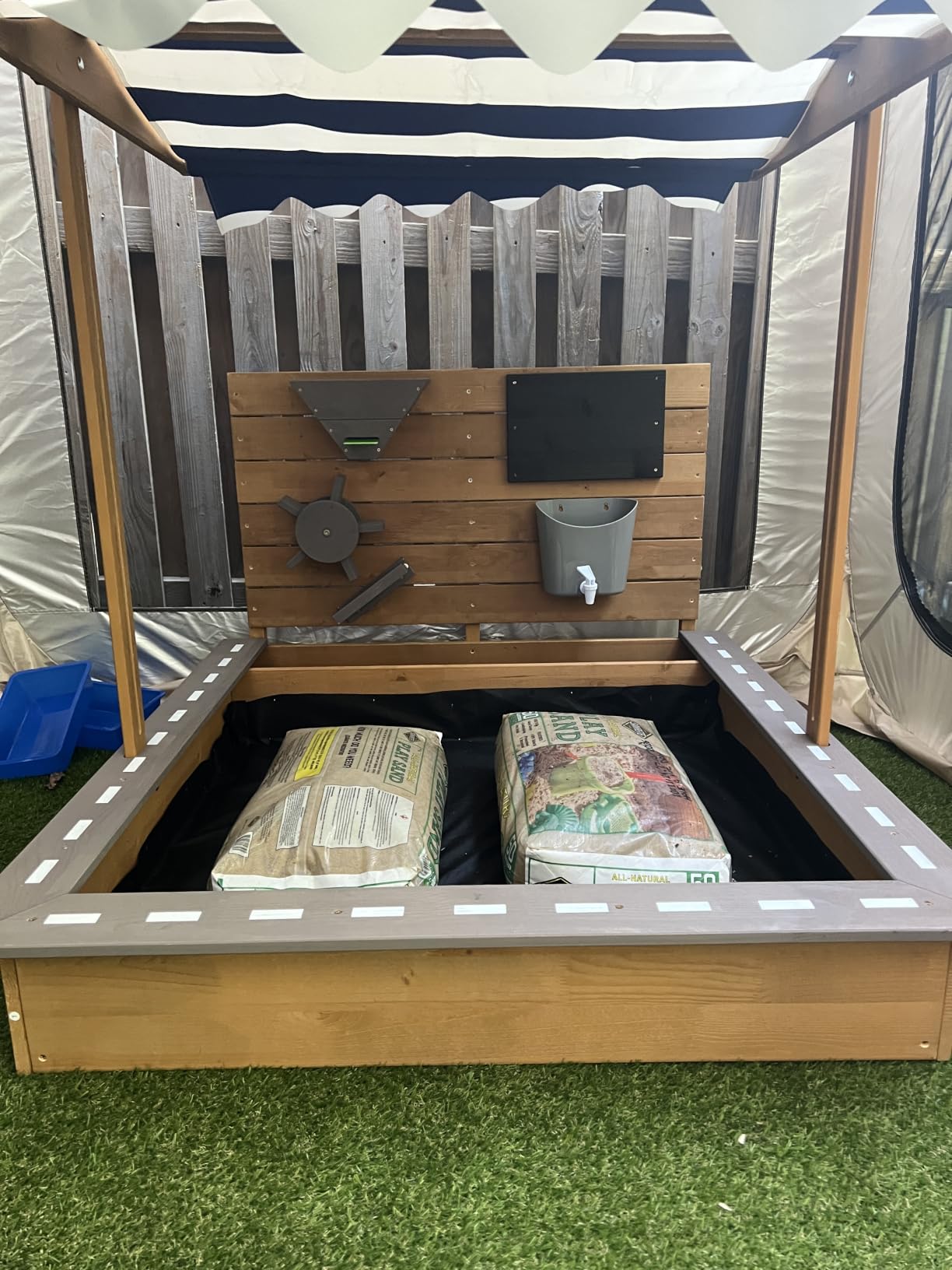 Kids Large Wooden SandBoxes with Roof, Pipleo Outdoor Sand Box Play w/Canopy for Backyard Garden Beach, Sand Pit for Beach Patio Outdoor, [Adjustable Cover & Funnel & Drawing Board] - Brown Oak customer photo 2