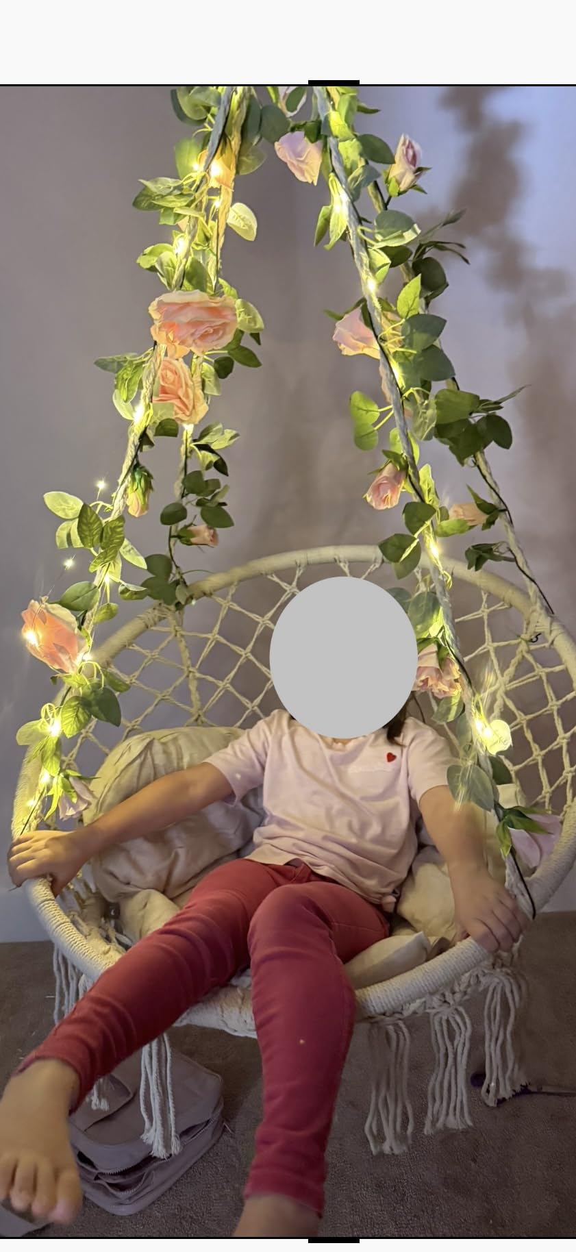 Magshion Macrame Hanging Hammock Chair with Cozy Full Cushion, Beige, Cotton Woven Rope, Hardware Kit Included, 350 lbs Capacity, Perfect for Porch Patio Backyard Bedroom customer photo 1