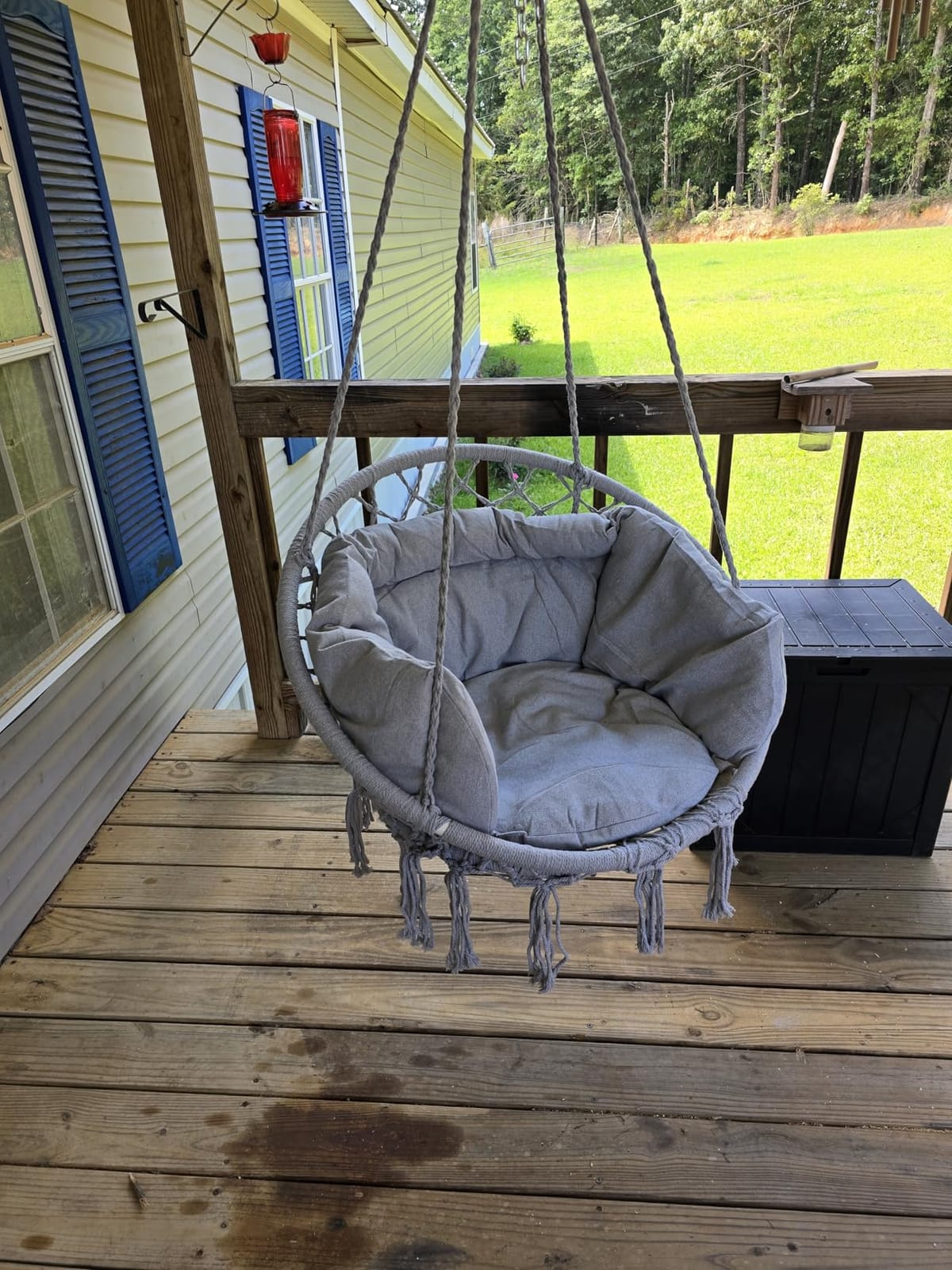Magshion Macrame Hanging Hammock Chair with Cozy Full Cushion, Beige, Cotton Woven Rope, Hardware Kit Included, 350 lbs Capacity, Perfect for Porch Patio Backyard Bedroom customer photo 2