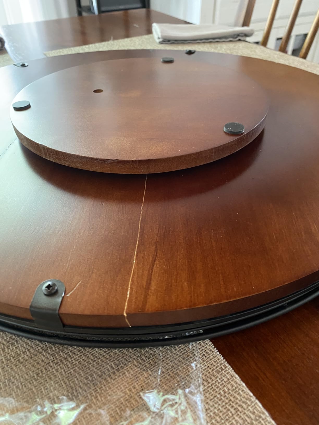 AMH 9-Inch Farmhouse Oak Lazy Susan Cabinet Organizer, Walnut Finish | Smooth rotating oak tray with walnut finish for dining tables, kitchen counters, pantries and cabinet storage. customer photo 2