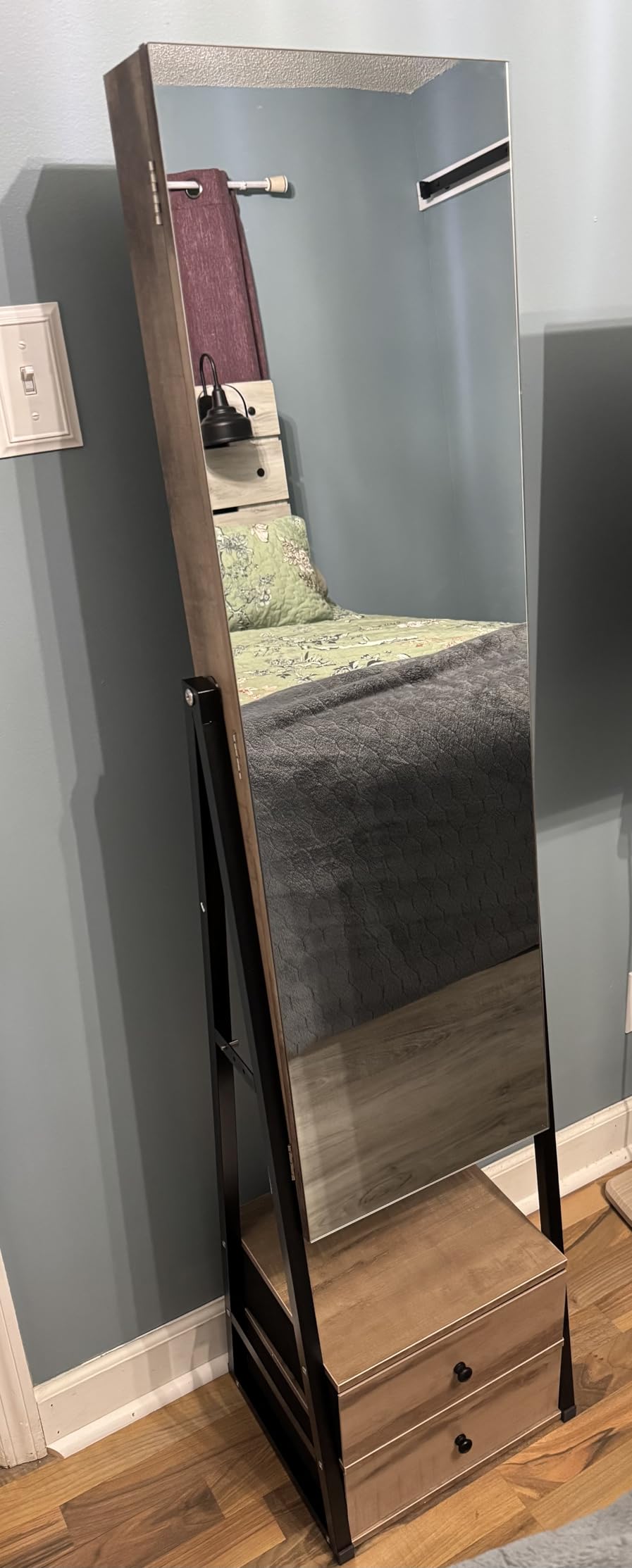 Nicetree Mirror Jewelry Cabinet, Lockable Full Length Mirror, 2 Drawers | Standing Jewelry Armoire with Mirror, Mirror with Jewelry Storage, Adjustable Angles, Easy Assembly, Gift Idea, Rustic Brown customer photo 2