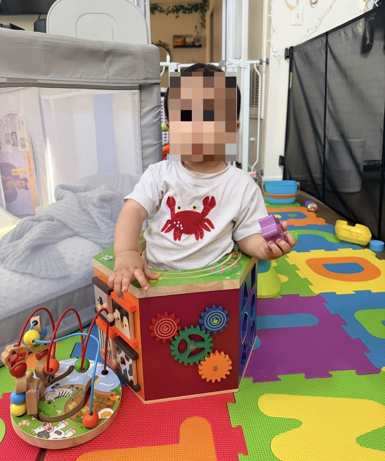 WOODMAM Large Activity Cube, Multipurpose Montessori Toy for 1-2 Year Old | First Birthday Gift, Shape Sorter, Farm-Themed, Wooden Play Center, Magnetic Train Cars, Holiday Gift customer photo 2