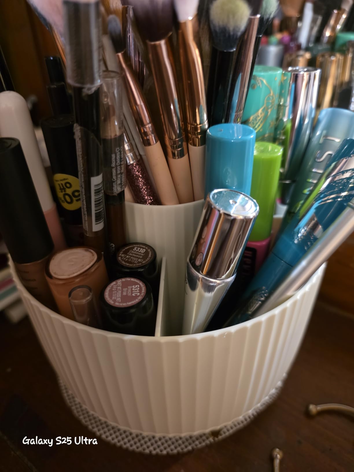 SKYDUE 360 Rotating Plastic Desk Pen Organizer with 5 Slots, Dual-Purpose Art Supply Pencil Cup for Office, School, Home customer photo 2