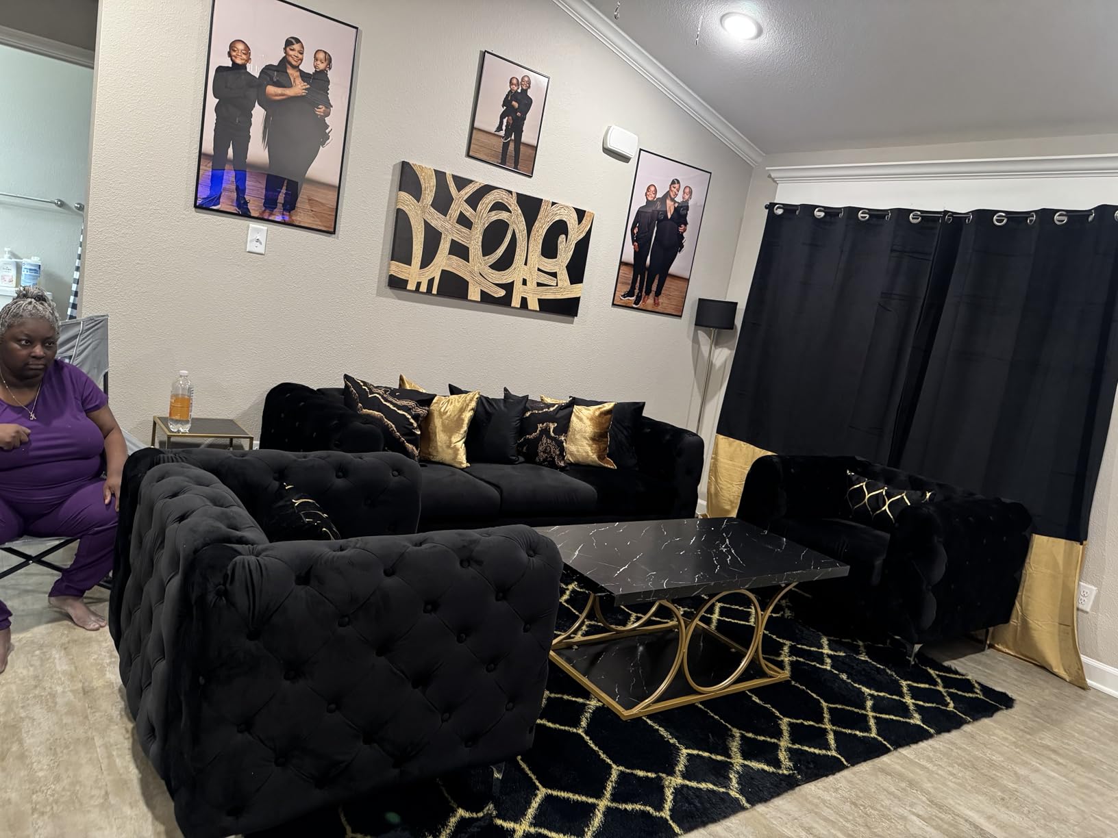 Tribesigns 46.45 Rectangle Coffee Table, Modern Coffee Tables for Living Room, 2-Tier Faux Marble Wood Coffee Table with Geometric Legs, Furniture with Storage Shelf (White & Gold) customer photo 1