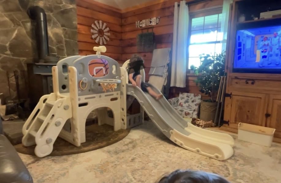 XJD 8 in 1 Toddler Slide Set, Kids Slide for Toddlers Age 1+, Climber Slide PlaySet with Basketball Hoop and Ball, Outdoor Indoor Playground for Toddlers 1-3 (Blue Gley, 8 in 1) customer photo 1