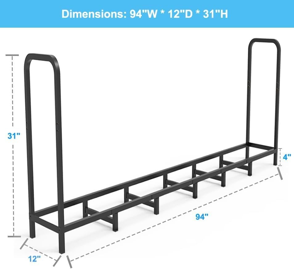 8ft Firewood Rack Holder, Adjustable Heavy Duty Fire Log Stacker Stand for Fireplace, Outdoor Indoor Metal Wood Pile Storage Organizer, Patio Logs Stand tool, Black customer photo 1