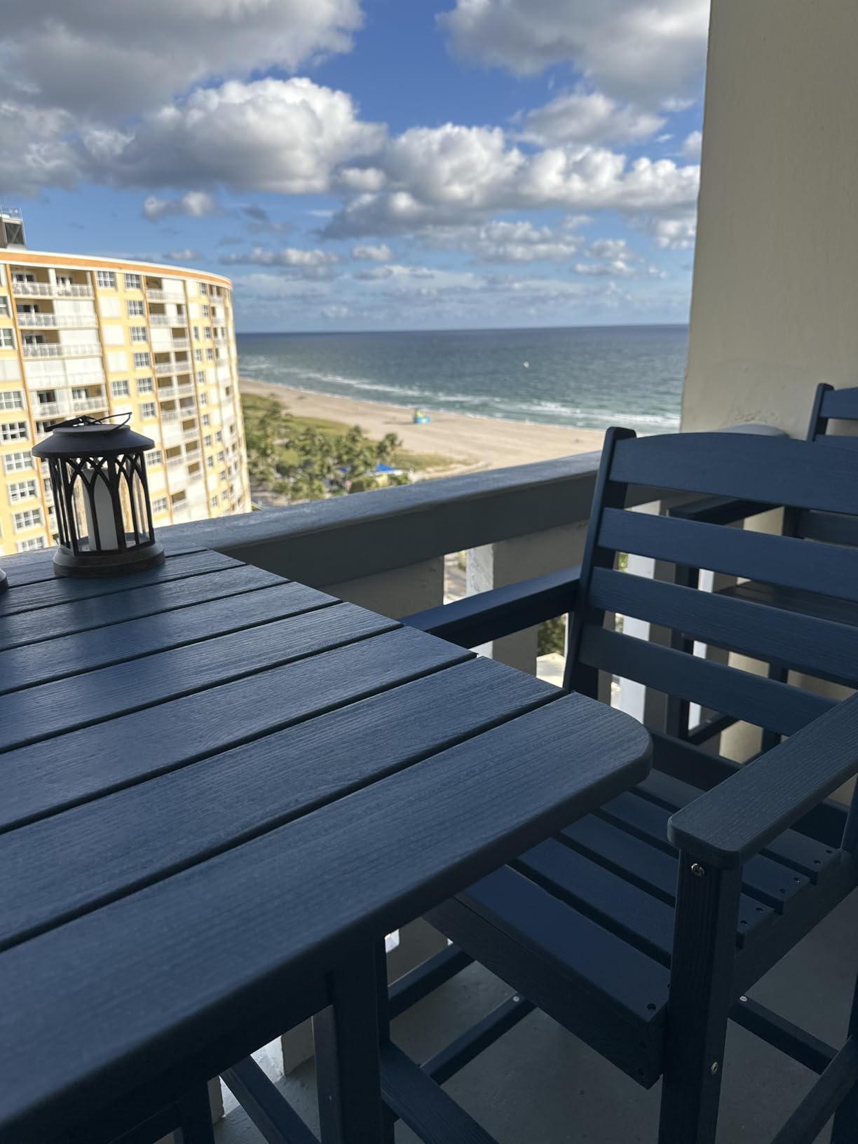 SERWALL 5 Pcs HDPE Bar Height Adirondack Chairs and Bar Table Set, Blue | Balcony Adirondack Chairs and Pub Table Set, All Weather Patio Bar Set customer photo 1
