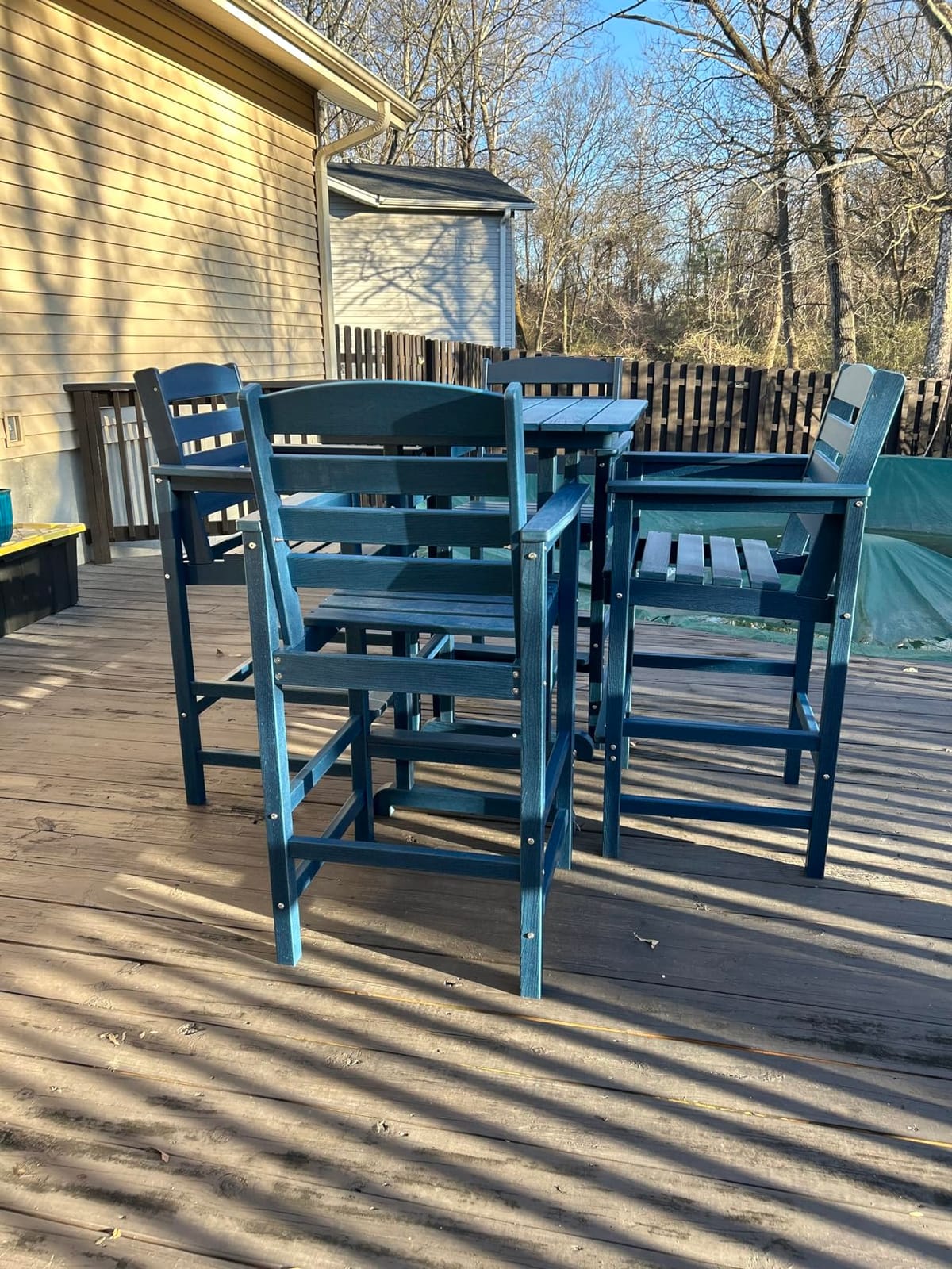 SERWALL 5 Pcs HDPE Bar Height Adirondack Chairs and Bar Table Set, Blue | Balcony Adirondack Chairs and Pub Table Set, All Weather Patio Bar Set customer photo 2