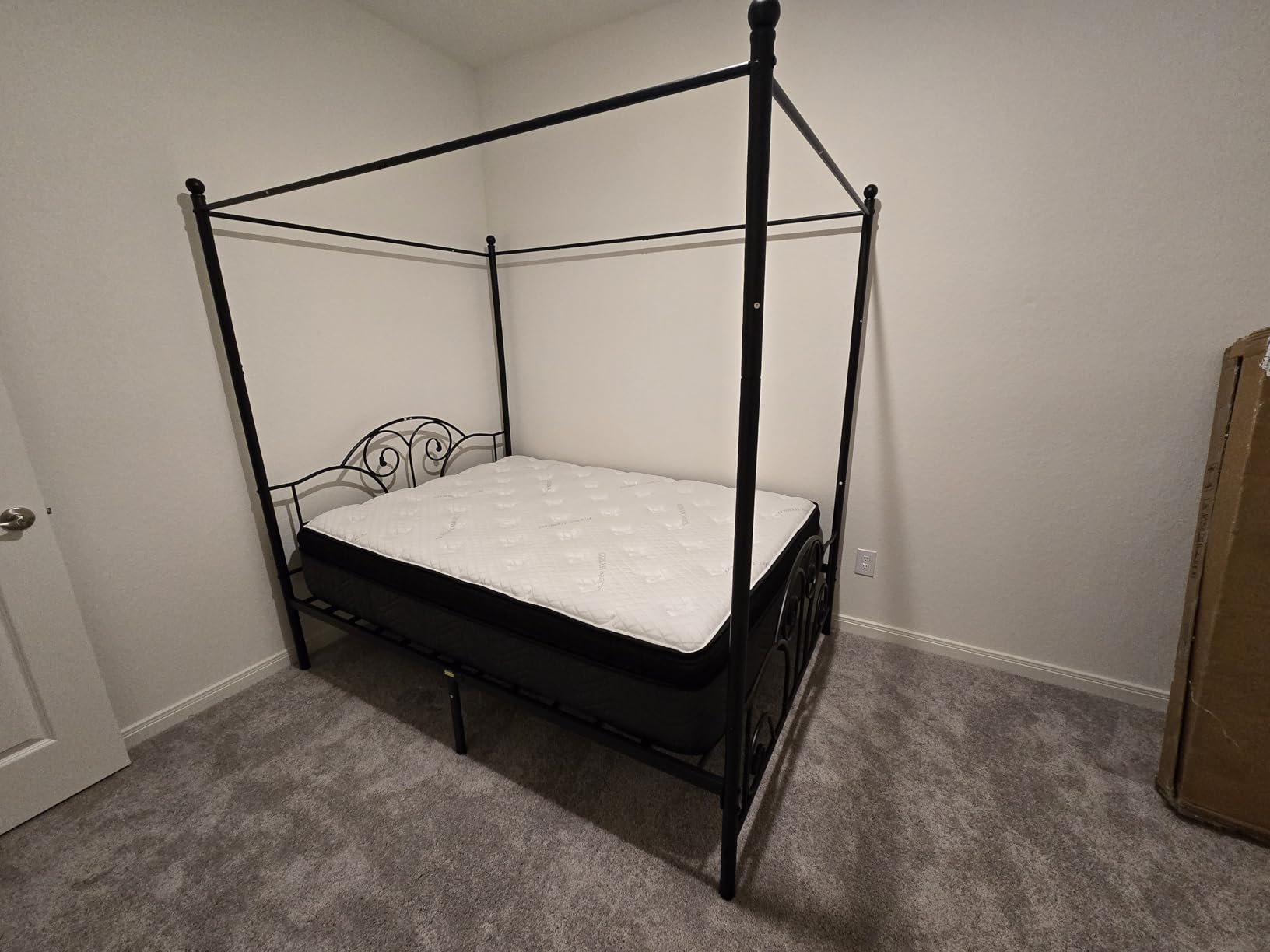 Queen Size Four-Poster Metal Canopy Bed Frame, Black | Headboard and Footboard Sturdy Slatted Structure No Box Spring Needed customer photo 1