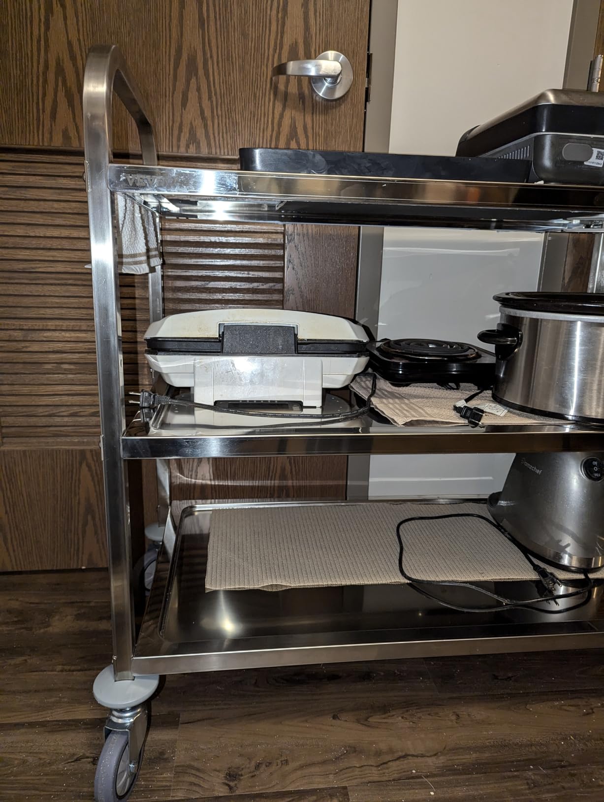 VEVOR Extra Large Utility Cart, 3 Tier Rolling Cart with Adjustable Shelf, Stainless Steel Kitchen Serving Cart with Swivel Casters Brake Wheels, Metal Food Storage Service Trolley, 37