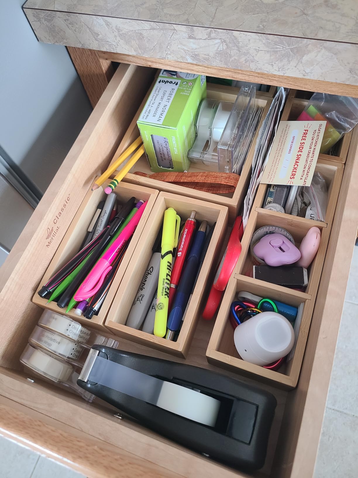 Fabsome Drawer Organizer, Set of 9 Bamboo Wood Kitchen Makeup Desk Junk Tea Drawer Storage Boxes Bins for Cutlery Silverware Utensils Flatware, Small Wooden Container Tray for Bathroom, Office customer photo 1