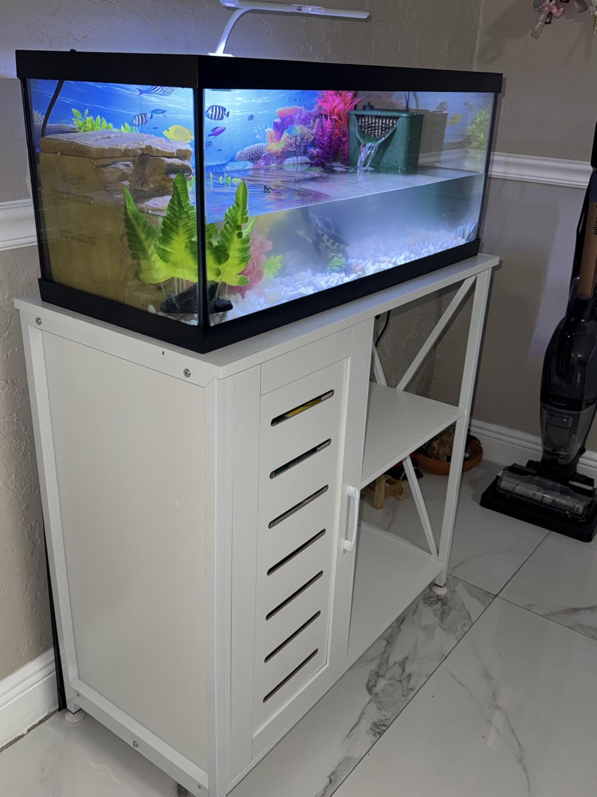 Herture 55-75 Gallon Fish Tank Stand, Aquarium Stand with Cabinet Accessories Storage, Heavy Duty Metal Frame, Aquarium Cabinet with Power Outlets 52