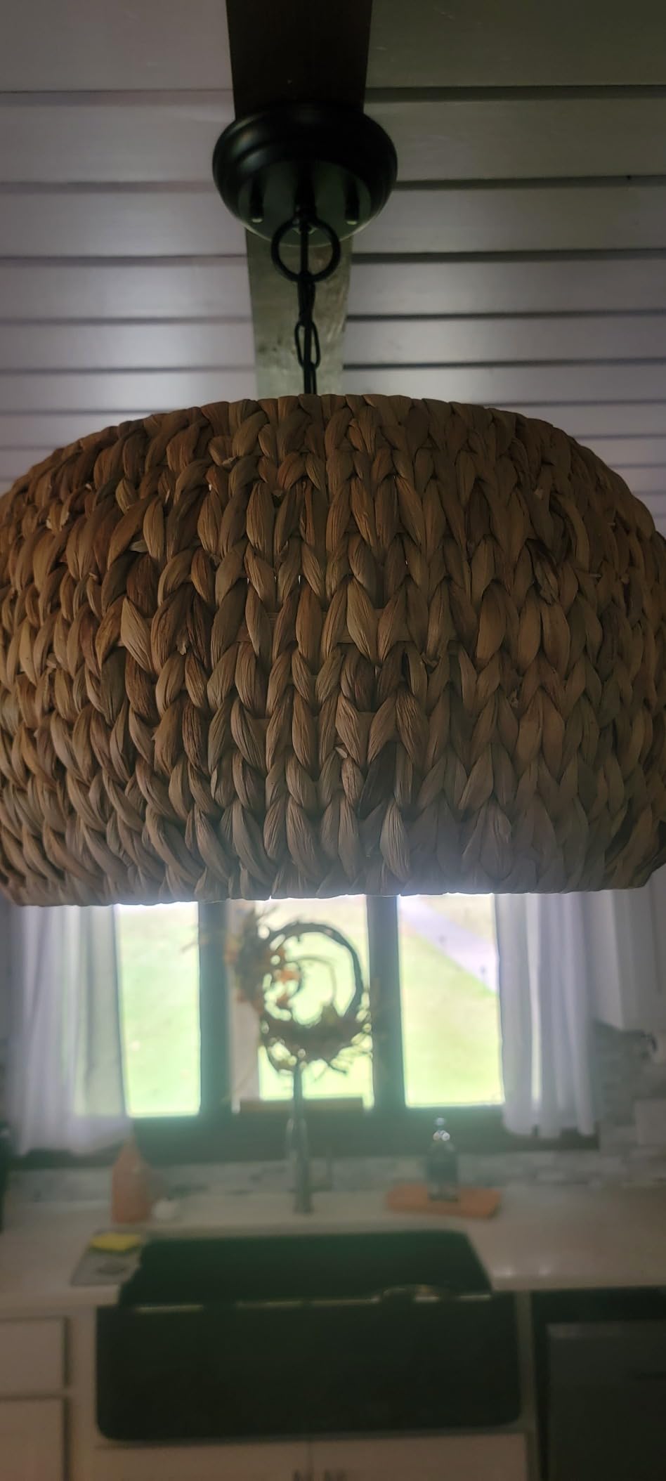 Rattan Farmhouse Chandelier Light Fixtures, 5-Lights Boho Large Pendant Light, Hand Woven Chandeliers for Dining Room with Fabric Shade, Rustic Chandeliers Hanging Light Fixtures for Kitchen Island customer photo 2