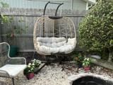 NICESOUL Outdoor Double Egg Chair with Stand, XL Large & Wide All-Weather Cushioned Swing Chair, Heavy Duty Rattan Egg Hammock Loveseat with Stand for Patio Porch Balcony Backyard or Indoor, Turquoise customer photo 1