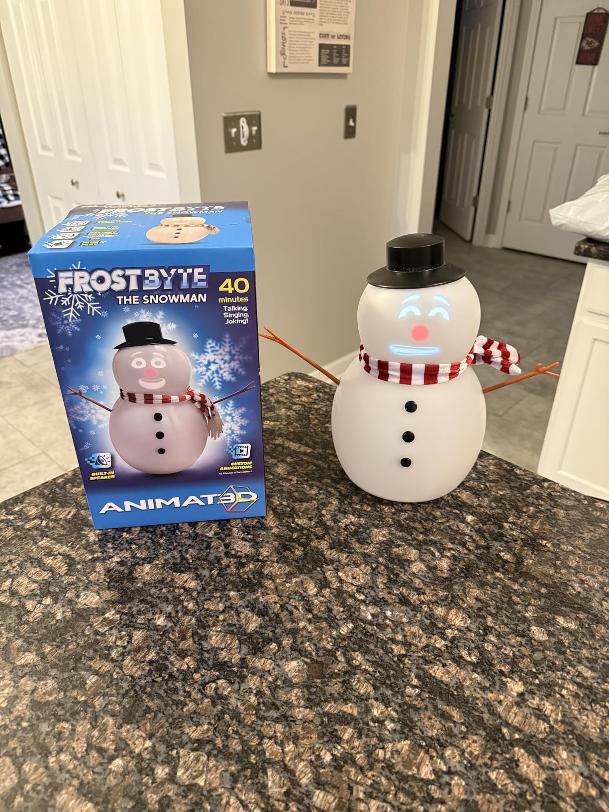 FrostByte Talking Animated Snowman with Built in Projector & Speaker, Moving Mouth, Light Up Face, Plug & Play Christmas Holiday Decoration customer photo 1