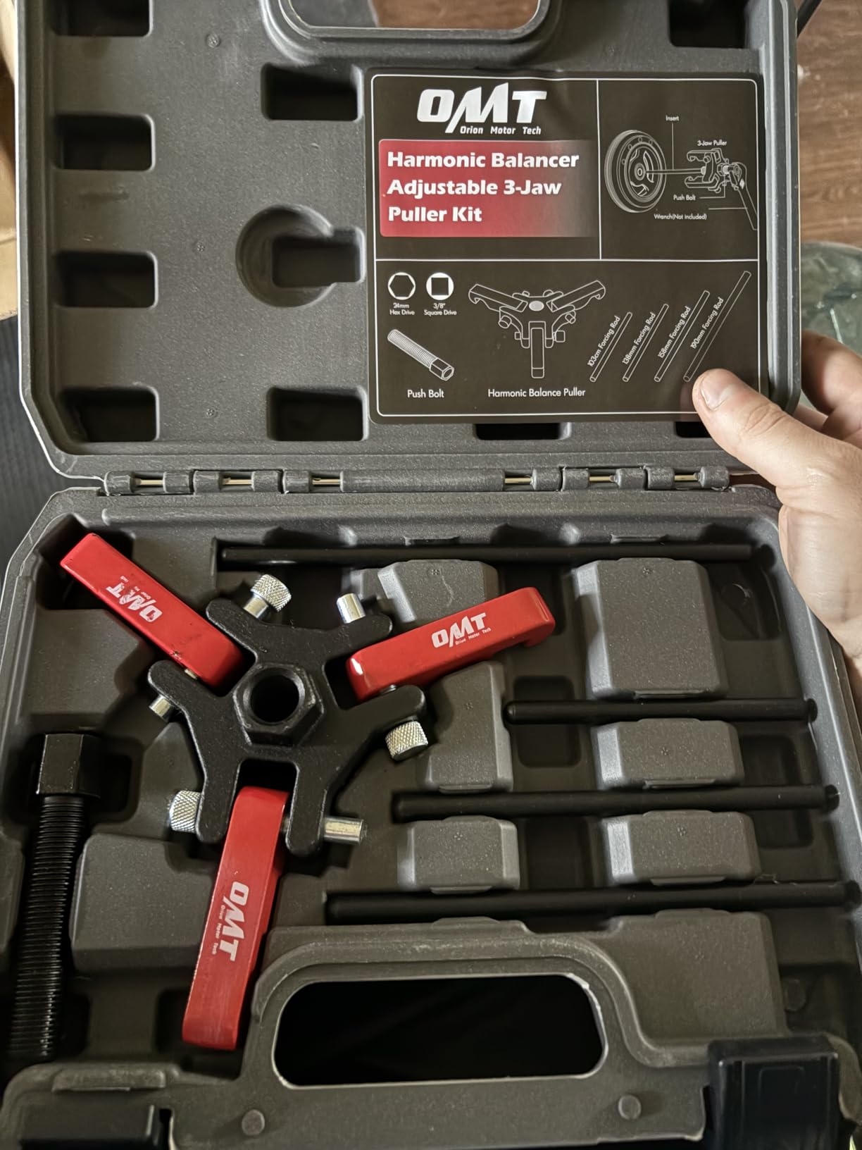 OMT Harmonic Balancer Puller Kit for Removing Harmonic Dampers & Balancers | Adjustable 3-Jaw Puller Pulley Puller Set Compatible with Chevy GM Chrysler Cadillac Ford, Red customer photo 2