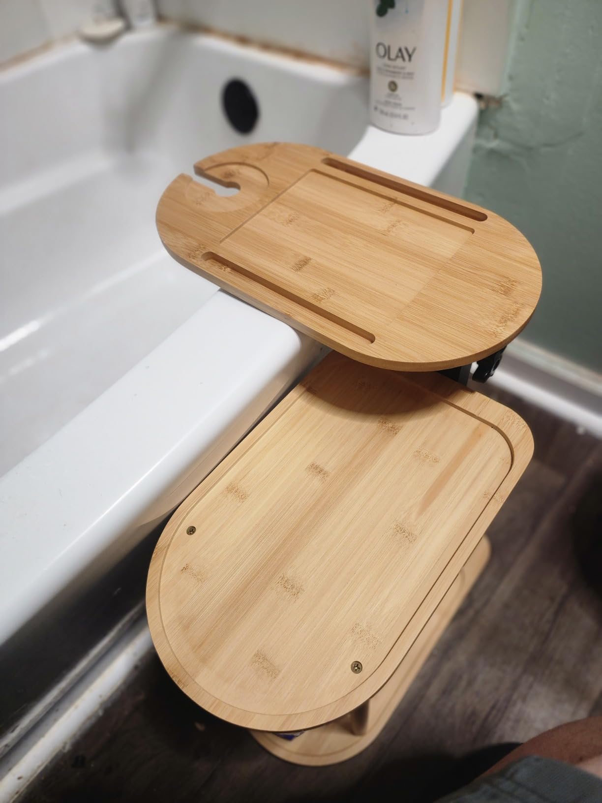 Yumkfoi 3 Layer Bath Tub Tray Table, Freestanding Bath Tray Against Wall | Bamboo Bath Tub Tray Caddy, Tray Tub Shelf Bathroom Organizer Shelf for Luxury Spa and House Warming New Home customer photo 1