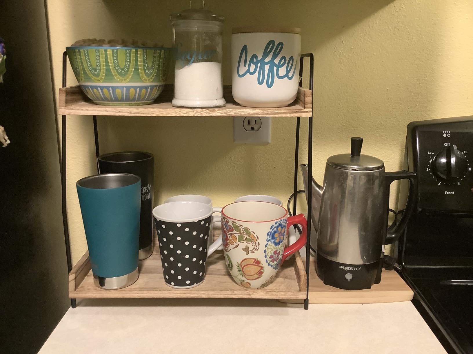 ANBOXIT Countertop Coffee Station Organizer, 2 Tier Wooden Shelf | for Coffee Bar Accessories, Condiment Storage Caddy for Kitchen, Home, Office - Brown customer photo 1