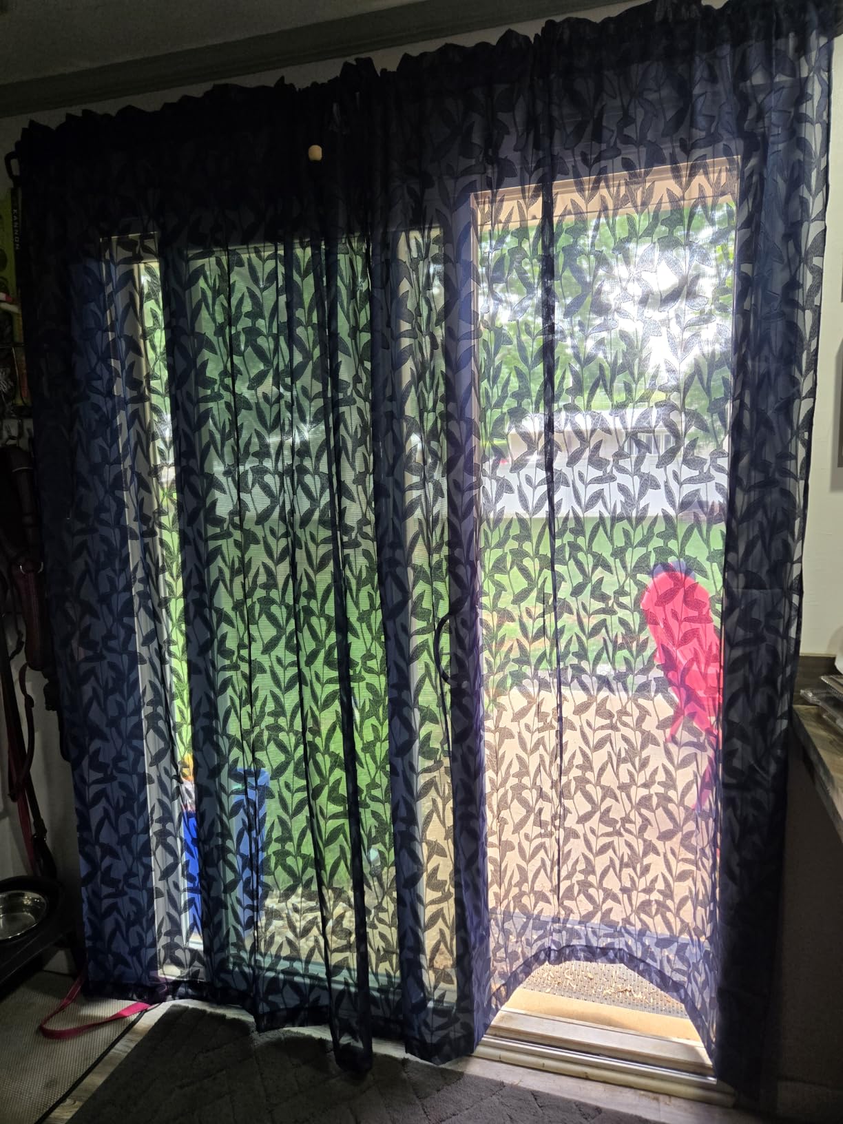 Lecloud Leia 14 Inch Sage Valance for Window Green Sheer Curtains 2 PCS, Jacquard Texture Leaves Semi Voile Living Room Curtain for Small Window, Dual Rod Pockets Bedroom Kitchen Valance, 38W x 14L customer photo 1