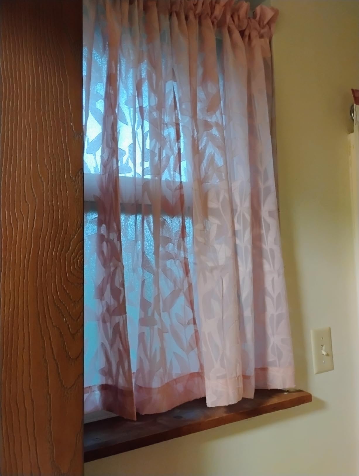 Lecloud Leia 14 Inch Sage Valance for Window Green Sheer Curtains 2 PCS, Jacquard Texture Leaves Semi Voile Living Room Curtain for Small Window, Dual Rod Pockets Bedroom Kitchen Valance, 38W x 14L customer photo 2