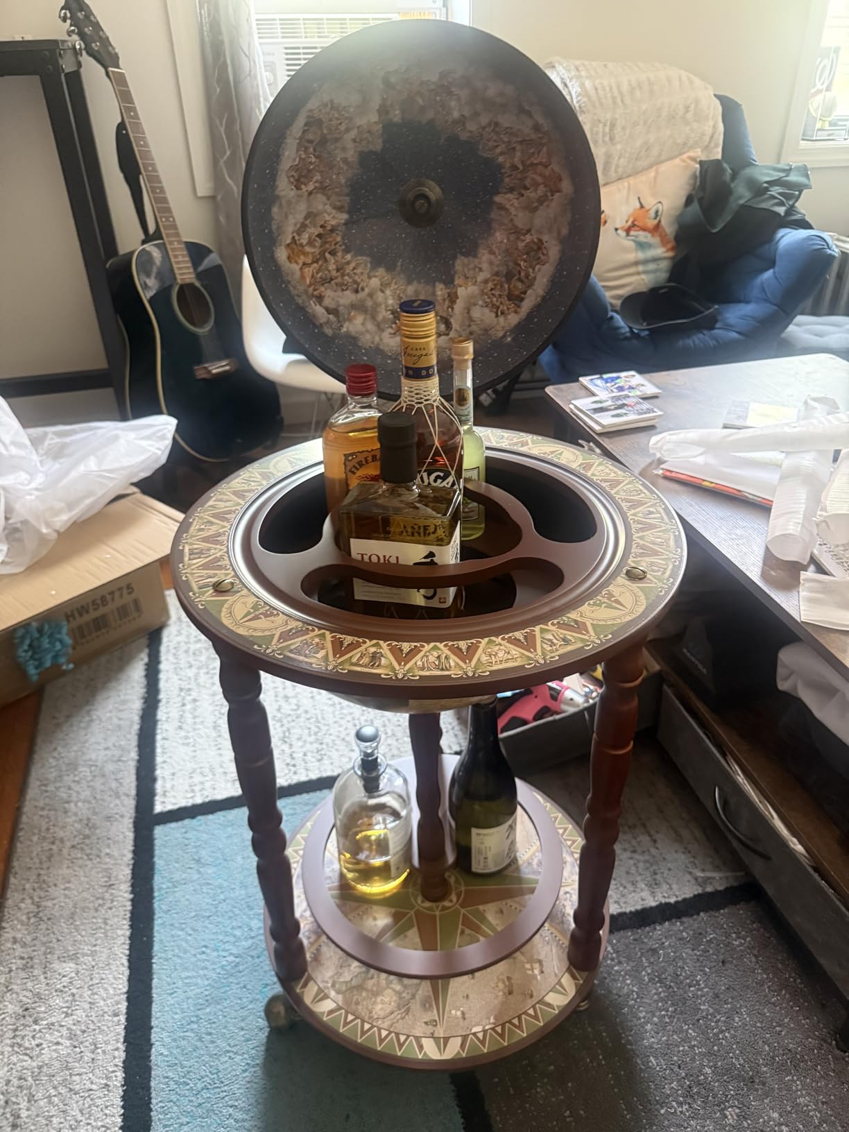 MEDIMALL Wood Globe Bar Liquor Cabinet, 16th Century Italian Replica Bar Stand for Liquor, Wine, Stemware, Vintage Alcohol Cart w/Liquor Shelves, Globe Bar Cart for Living Room, Dining Room customer photo 1