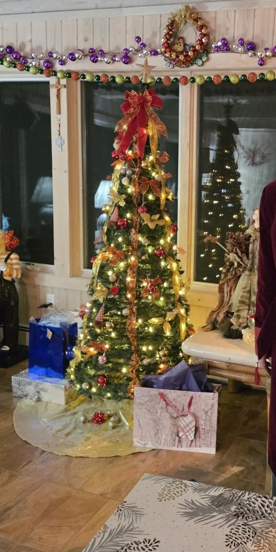 6.5FT Pop Up Christmas Tree with Lights and Decorations & Remote & Timer, Prelit Fully Decorated Pull Up Artificial Christmas Tree with Xmas Ball Ornaments Bows Ribbons for Xmas Party Decor customer photo 1