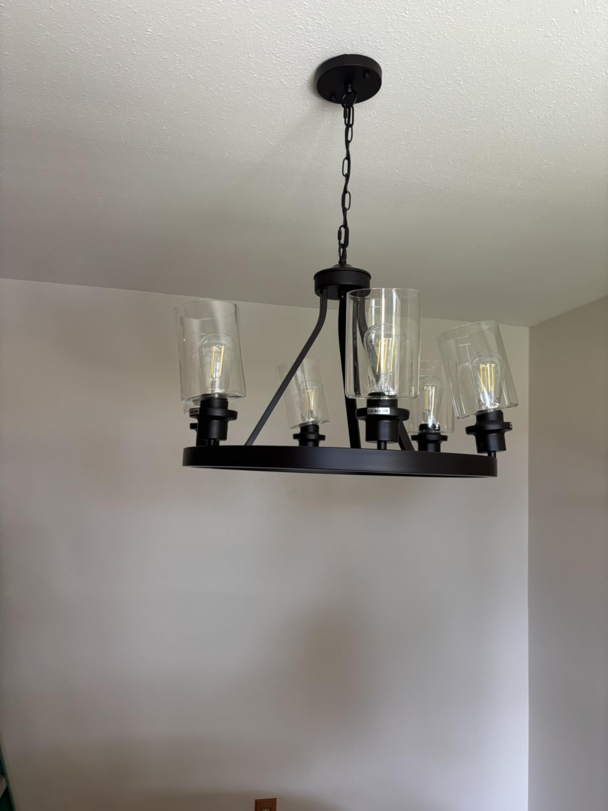 Lanhall 6-Light Farmhose Chandelier for Dining Room Light Fixture Faux Wood Kitchen Pendant Light Round Rustic Ceiling Hanging Lighting with Glass Globes Adjustable Height Metal E26 customer photo 1